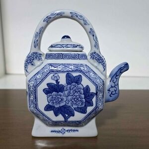 Blue and White Floral Ceramic Teapot